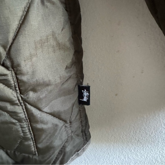 Stussy Men's Quilted Military Bomber Full Zip Up Jacket Olive Green size Large - Picture 6 of 10